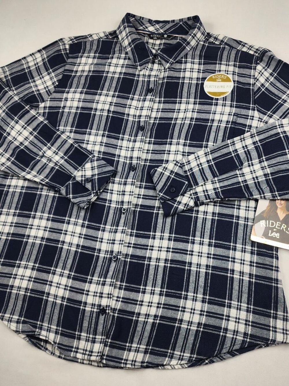 Riders By Lee Womens 2XL Blue Plaid Button Front Long Sleeve Shirt NWT